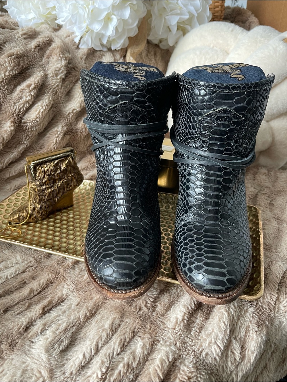 Freebird Casey Boots in Black Snake Skin Leather